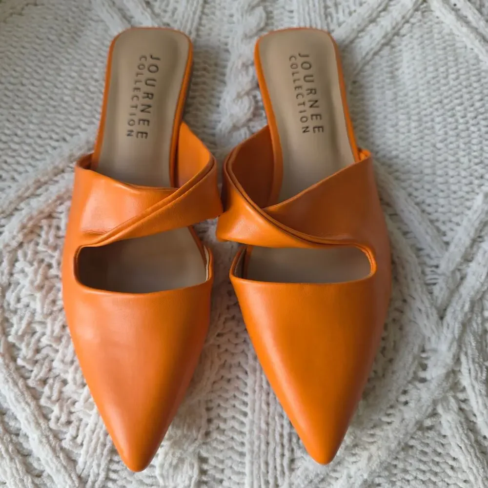 NEW Journee Women's Enniss Cutout Pointed Toe Mule‎ Flats Size 7 Orange VOLS
